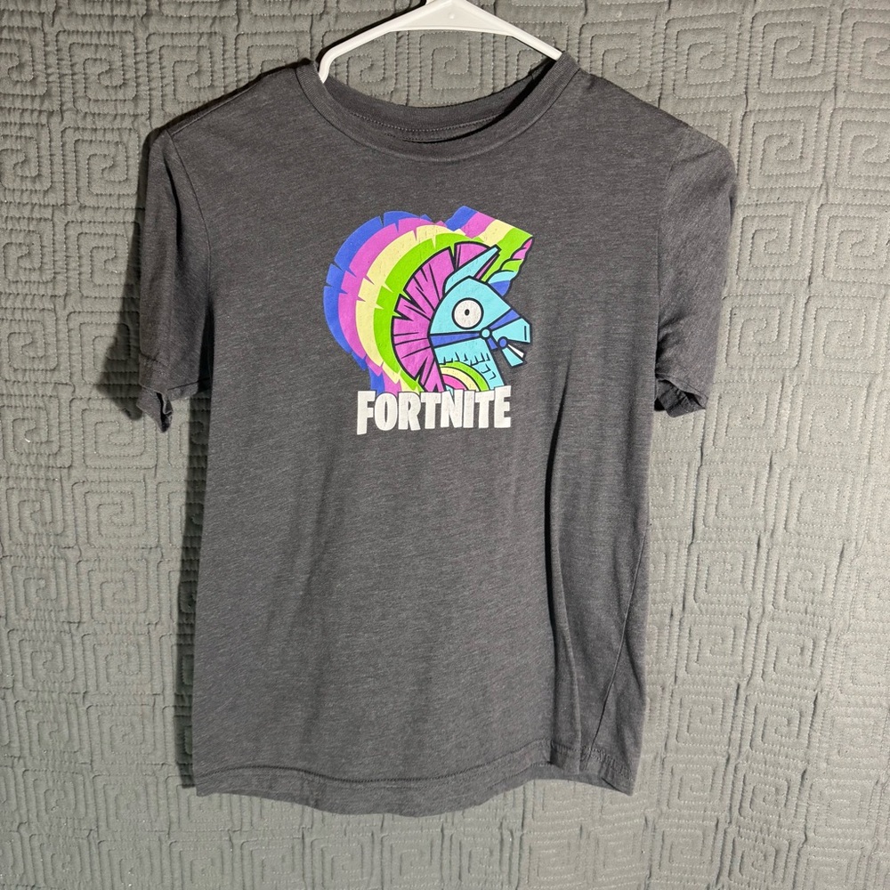 Fortnite T-Shirt Boys Size Large 10/12 Grey Gray Llama Short Sleeve